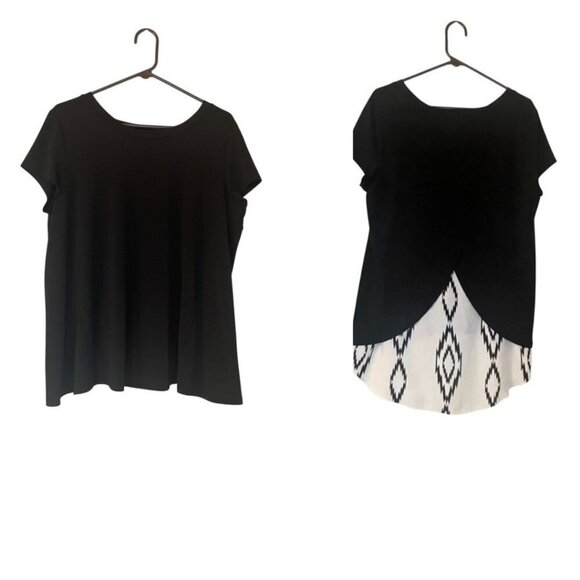 CATO Black Cap Sleeve Aztec Print Draped Tunic Top - Size Large - Picture 1 of 5
